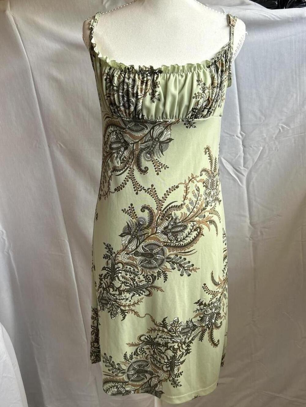 Womens Sage Green Paisley Ruched Bust Slip Dress Size Small